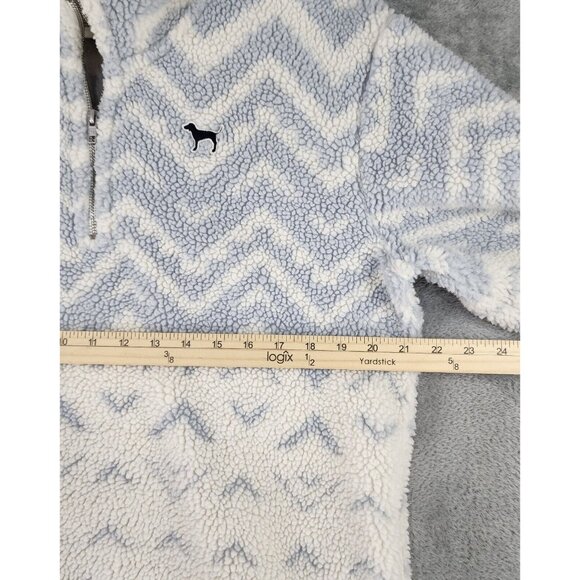 Victorias Secret Pink Sweater Womens Medium Blue White Fair Isle 1/4 Zip Sherpa - Picture 4 of 10